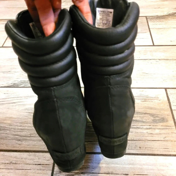 SOREL Women's 8 black Conquest hidden wedge ankle boots waterproof lace-up - Picture 5 of 14